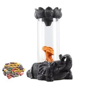 New Golden Elephant Smoke Fountain W/Incense 40 Cones 7.5 Inch -